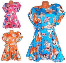 ITALY Damen BLUSE Longbluse Tunika SATIN Muster Größe 40 42 44 46 NEU IT184