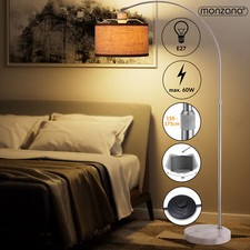 Bogenlampe Bogenleuchte Stehlampe Stoff grau Design E27 Stoffschirm Stehleuchte