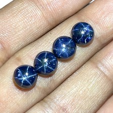 4 Stück Natürliche Stern Blaue Saphir 8mm Runde Lose Cabochon Edelsteine Set
