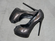 Casadei High Heel Platform Pumps Peep Tue 41 Silber/Mehrfarbig Echtleder NEU!
