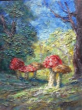 W. H. Unger Pilze im Wald Fliegenpilze Gemälde signiert um 2000 Fliegenpilze