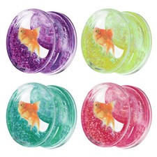 Liquid Glitter Ohr Flesh Tunnel Plug Piercing Double Flared Neon mit Fisch