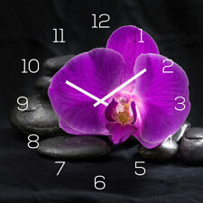 levandeo Wanduhr Glas 30x30cm Glasuhr Uhr Glasbild Rosa Orchidee Schwarz Deko