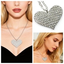 XXL Lang Halsktte + Herz Anhänger voll Strass Bettelkette Damen Collier  141