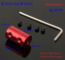 3mm auf 6mm Rund Stange Welle Aluminium Kupplung rot