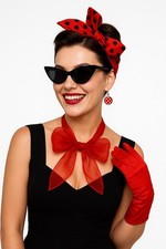 Rockabilly Accessoire Set Damen 50er Jahre Retro Haarband Brille Handschuhe Ohrr