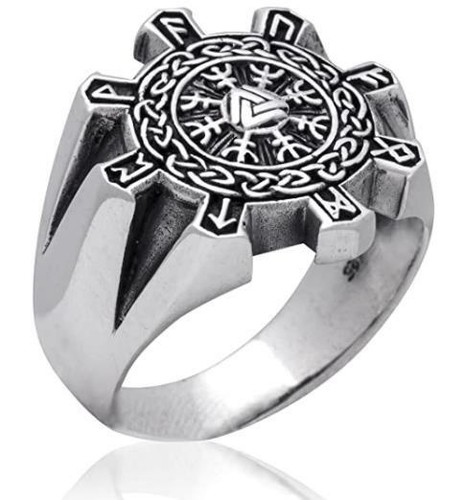 Vegvisir silver ring runes - silver,