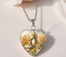 Damen Modeschmuck Kette Halskette  Herz Pferde Neu 