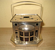 Antikes Stövchen, Art Deco, Hausform,  rote Fenster, Docht und Tank, Nostalgie