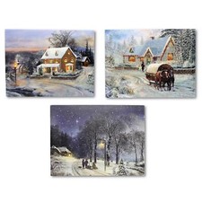 3 Stück Wandbilder Winterlandschaft LED beleuchtet 40 x 30 cm Schnee Weihnachten