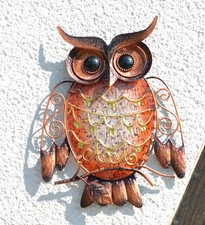 Schöne Deko Eule Uhu Dekoeule Wandhänger Wanddekoration Metall Orange Bunt Owl