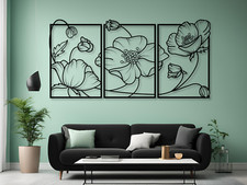 3er set Blumen Wanddeko, Lotus Blume Wanddekoration aus Holz, 3D Wall Art