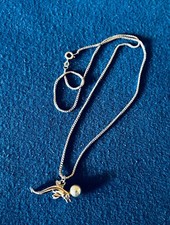 HALSKETTE MIT ANHÄNGER  -  ECHT SILBER - DELPHIN MIT PERLE