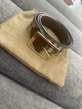 Burberry Gürtel Leder Braun Cognacfarben Gold mit Burberry Muster Gr. 80/32