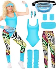80er Jahre Outfit Damen Set Retro Trainingsanzug Kostüm 80s 90s Kleidung Größe M