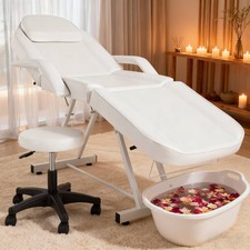 Beauty Salon Kosmetikliege mit Hocker Verstellbar Leder Wellness Massageliege