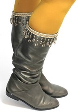 Damenstiefel Vintage Stiefel Leder Flats Boho Ethno Perlen Metallic 36,5 - 37