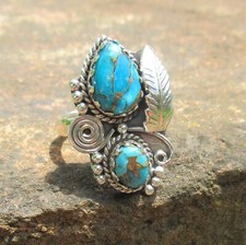? Ring Indianer Stil Feder Blatt Spirale Kupfertürkis blau Silber 925 Gr 17,2