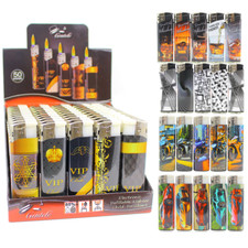 MOTIV WÄHLBAR 1-50 Stück Piezo Feuerzeuge Elektronik Nachfüllbar im Display VIP