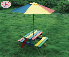 Holz Regenbogen Gartenmöbel Picknicktisch Kinderbank Sonnenschirm Set Kinder