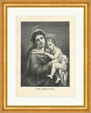Madonna H, Ballheim Heiligenschein Jesus Maria Christen Holzstich A 1758 Gerahmt