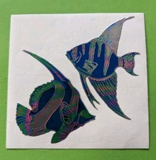 90er zdesign ? mylar blau bunter Farbrand Fische Skalare Stickeralbum Vintage