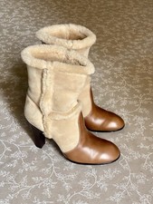 Hogan Stiefelette Boot 39 EU Kalbsleder und Natur Shearling Absatz 9cm