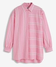 Hemdbluse aus reiner Baumwolle Gr. 40 Rosa Weiß Damen-Bluse Hemd Tunika Neu