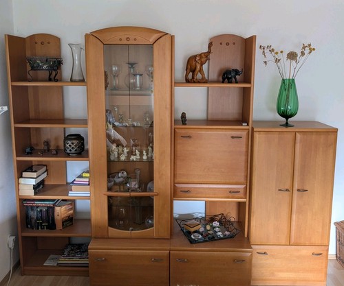 Schrankwand mit vitrine massiv - vitrine,