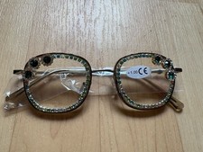 Edel Lesebrille mit Strass Glitzer  grün Metall 1,0 dpt Neu Nie Gebraucht