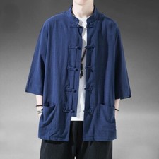 Chinesisch Salingstutzen Anzug Herren Retro Halb Hemd Kung Fu Tai Chi Jacke