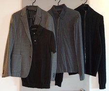 4x Prada Retro (2010) Herren Super-Set: Sakko, Hemd, Polo, Zip- Strick, Grau, 48