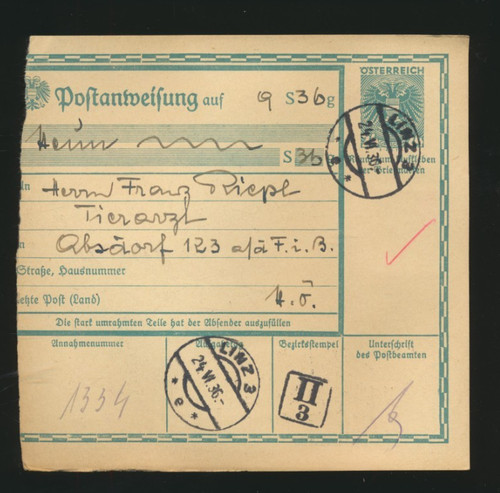 Groschen postanweisung 1936 - postanweisung,