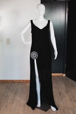 Bühnenkostüm Travestie Drag Queen Abendkleid "Samt" mit Brosche, Größe M