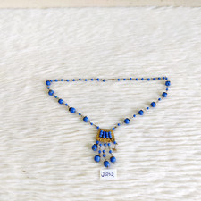 Antik Blau Perlen Tribal Tragen Rosenkranz Schmuck Dekorativ Alt Sammler J202
