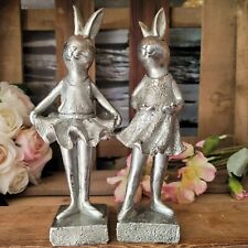 2 x silber Hasen Figuren