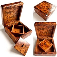 Schöne Vintage handgefertigte Wurzelholz Schmuckschatulle (4,25”/12cm x 2”/5cm, 341g)