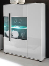 Highboard Vitrine weiß Hochglanz Wohnzimmer Esszimmer Schrank 90x140 cm Design-D