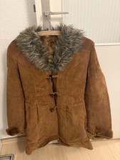 Damen Mantel Echt Leder | Camel | Fellkragen | Warm gefüttert | Gr. 36