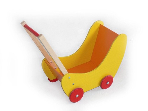 Holzspielzeug puppenwagen gelb - puppenwagen,