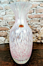 Friedrich Kristall mundgeblasene Vase 60er Jahre 22,5cm Rosa Weiß
