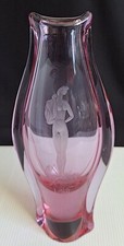 Miroslav Klinger Zelezny Brod eingravierte Vase / Bohemia Czech ArtGlass 28,5 cm