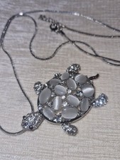 Schildkröte Anhänger mit Kette Damen lange Halskette Collier Silber 
