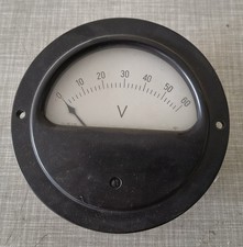 Robustes, altes Einbau-Voltmeter 60V Gleichstrom DC, analog, rund zur Deko