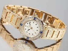 YVES CAMANI LADY SAPHIR UHR VERGOLDET mit 4 Saphiren und 64 SWAROVSKY STEINEN