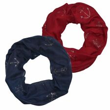 Loopschal mit silbern glänzenden Anker Motiv blau rot Halstuch Schal maritim