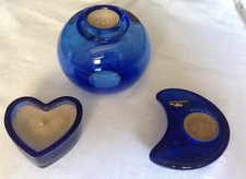 * Set aus 3 Teelichthalter Glas Blau Halter Windlicht Leonardo