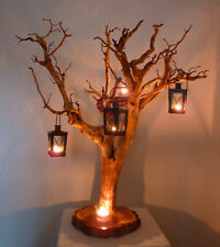 Tischlampe aus Wurzelholz, großer Laternenbaum mit drei Minilaternen