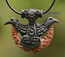 Wikinger Schmuck Anhänger Thorshammer Hugin & Munin mit Band