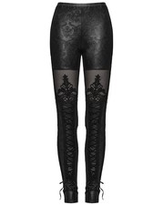 Punk Rave Damen Gothic Steampunk Grunge Leggings Hose Schwarz Damast Korsett Spitze